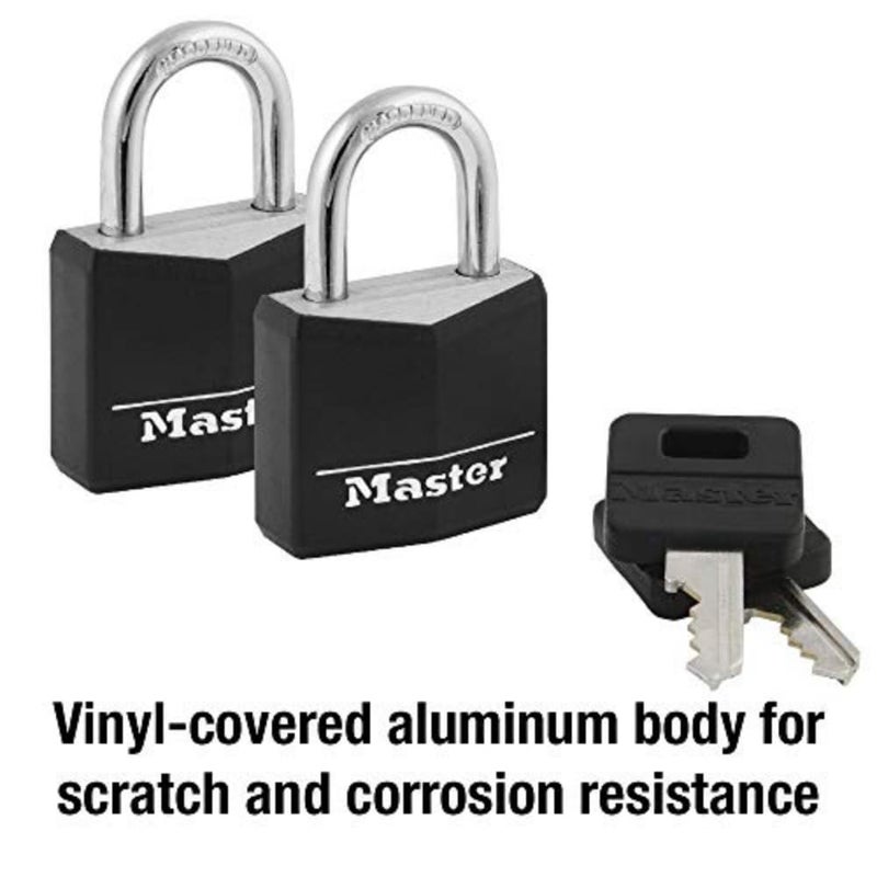 Master Lock Black Outdoor Key Lock, Standard Weather Resistant Padlock with Cover, Keyed Alike Padlocks for Lockers, Fences, Sheds, or Other Equipment, 2 Pack, 131T - Image 3